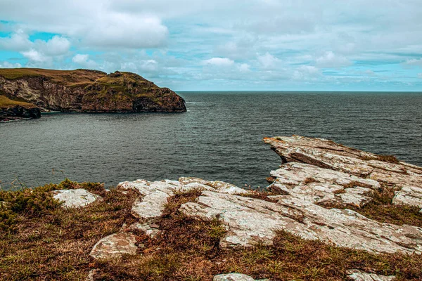 Nectan Vodopád Krásný Výhled Hory Moře Cornwall — Stock fotografie