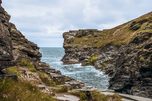 Nectan Vodopád Krásný Výhled Hory Moře Cornwall — Stock fotografie