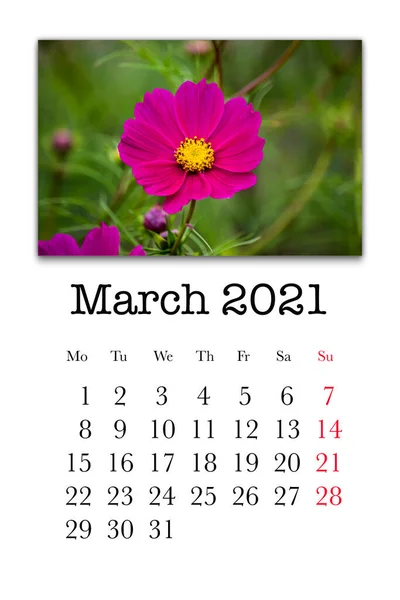 カレンダーカード2021年3月 — ストック写真