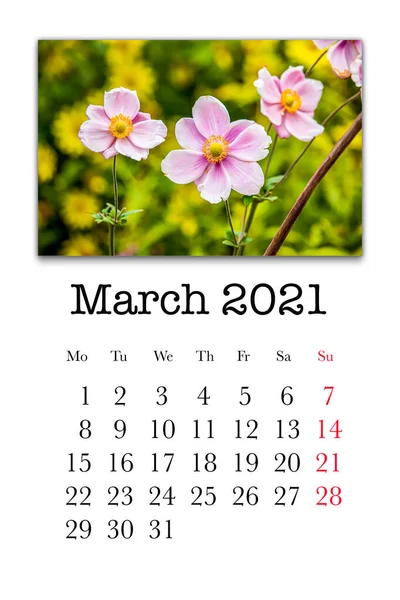 Scheda Calendario Mese Marzo 2021 — Foto Stock