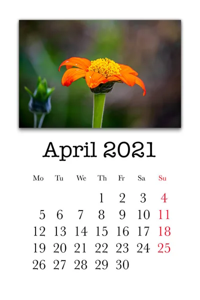 Carte Calendrier Pour Mois Avril 2021 — Photo