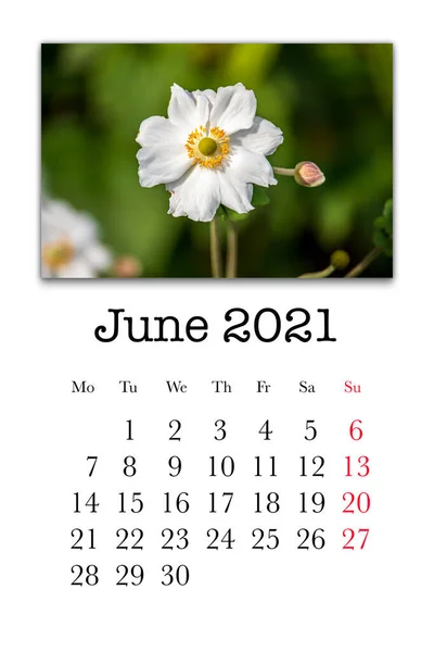 Cartão Calendário Para Mês Junho 2021 — Fotografia de Stock