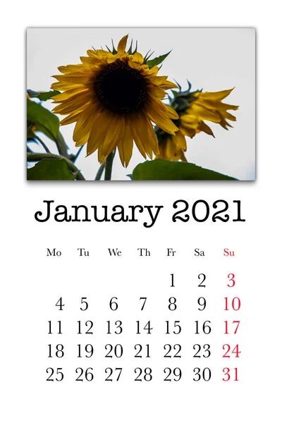 Tarjeta Calendario Para Mes Enero 2021 —  Fotos de Stock