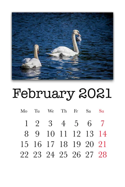 Κάρτα Ημερολογίου Για Μήνα Φεβρουάριο 2021 — Φωτογραφία Αρχείου