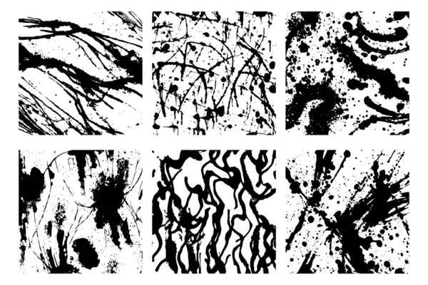 Set of 6 Abstract black and white pattern. For use in graphics. Minimalist illustration for printing on wall decorations . Ink stains