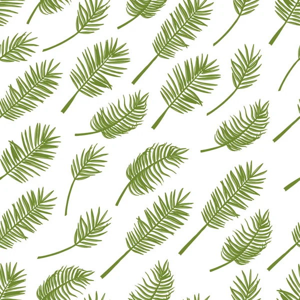 Handgetekende Schets Stijl Palmbladeren Witte Achtergrond Naadloos Patroon Kleur Illustratie — Stockvector