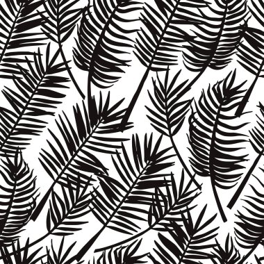 El çizimi mürekkep palmiyesi yaprakları. Tekstil, kart, baskı için vektörsüz desen.