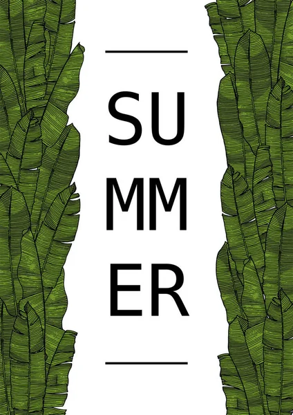 Sommerbanner Design Vorlage Mit Bananenblättern Skizzenstil Gezeichnet — Stockvektor