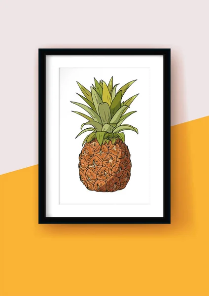 Cadre Photo Avec Ananas Dessiné Dans Style Croquis Modèle Maquette — Image vectorielle