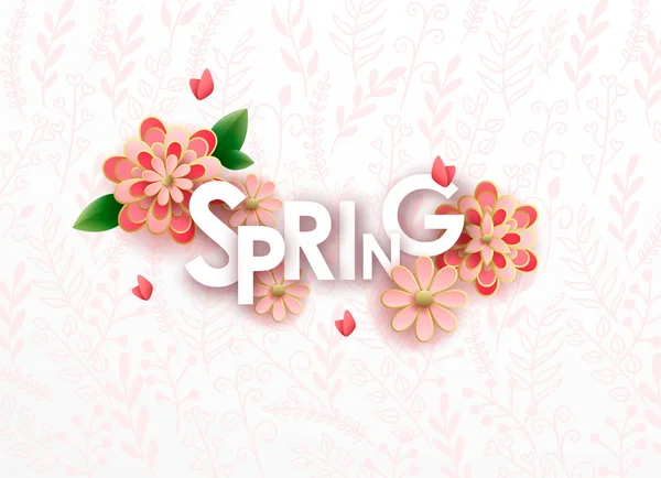 Spring Season Sale Offer Banner Template Pink Flowers Pearl Roses — Stock Vector