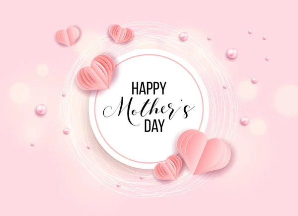 Happy Mother Day Layout Design Flowers Lettering Pearls Frame Background — Stock Vector