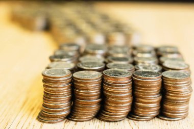 Bozuk para, bozuk para yığını, işletme büyümesi konsepti, tasarruf planlama.