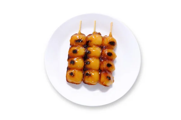 Vista Dall Alto Dei Dolci Stile Giapponese Cibo Mitarashi Dango — Foto Stock