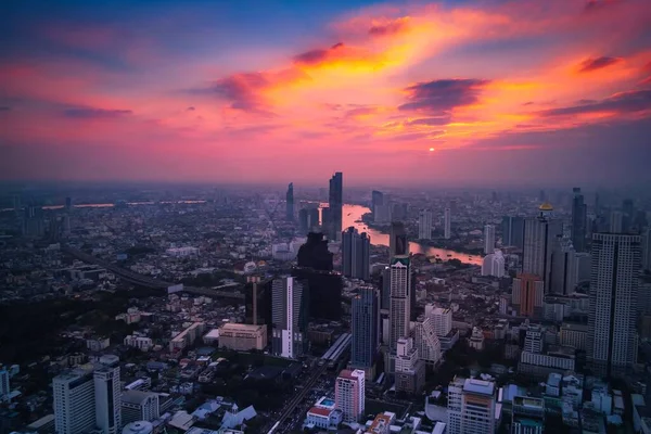 Paysage Urbain Vue Sur Coucher Soleil Métropole Bangkok — Photo