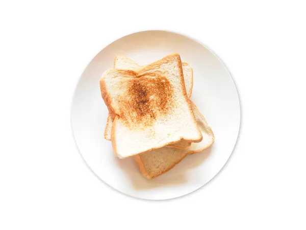 Fette Pane Tostato Alla Griglia Marrone Piatto Bianco Isolato Sfondo — Foto Stock