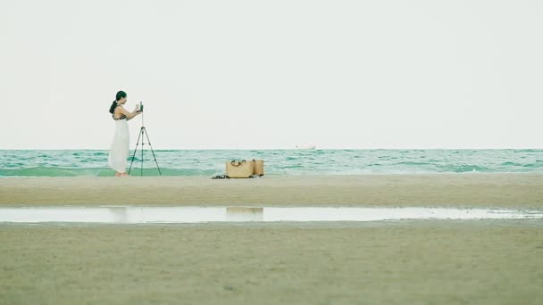 Hermosa Mujer Joven Feliz Caminando Disfrutando Del Viaje Vacaciones Verano — Vídeo de stock