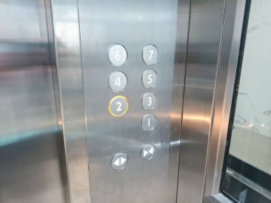 Elevator Buttons with Number Two Illuminated at Jusuf Kalla Library. Depok, Indonesia - 06 09 2025