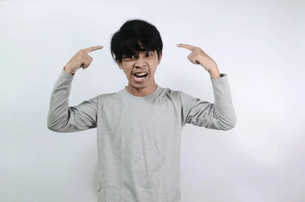 Asian Men Wearing Gray Long Sleeve Tshirts Portrait Young Man — Stock Photo, Image