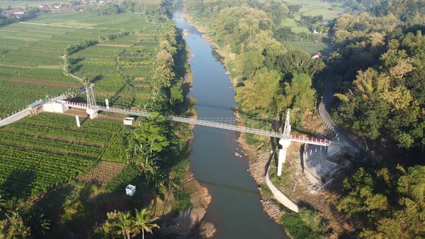 Vue Aérienne Pont Suspendu Pengkol Imogiri Bantul — Photo