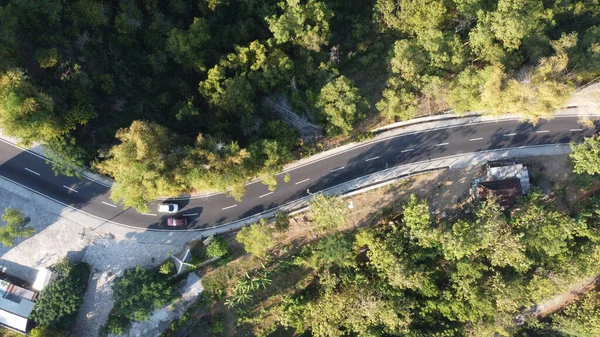 Vista Aérea Sinuosa Carretera Las Colinas Yogyakarta Indonesia — Foto de Stock