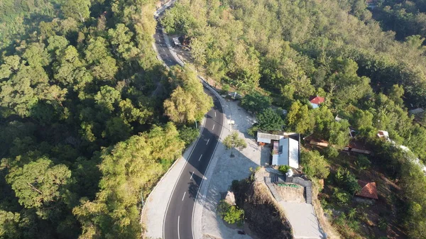 Letecký Pohled Klikatou Silnici Kopci Bukit Bego Bego Yogyakarta Indonesia — Stock fotografie