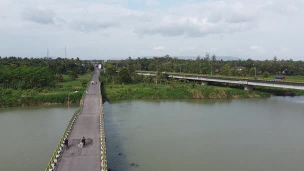 Progo Nehri Geçen Köprünün Havadan Görüntüsü Yogyakarta Endonezya — Stok video
