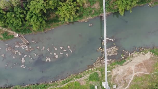 Widok Lotu Ptaka Most Wiszący Przez Rzekę Opak Yogyakarta Indonezja — Wideo stockowe
