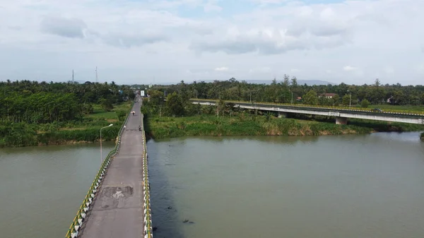 Aerial View Srandakan Long Bridge Crosses River Progo Yogyakarta Indonesia — Stock Photo, Image