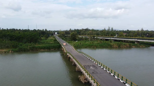 Vue Aérienne Long Pont Srandakan Qui Traverse Rivière Progo Yogyakarta — Photo