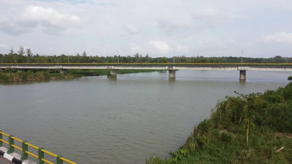 Vue Aérienne Long Pont Srandakan Qui Traverse Rivière Progo Yogyakarta — Photo