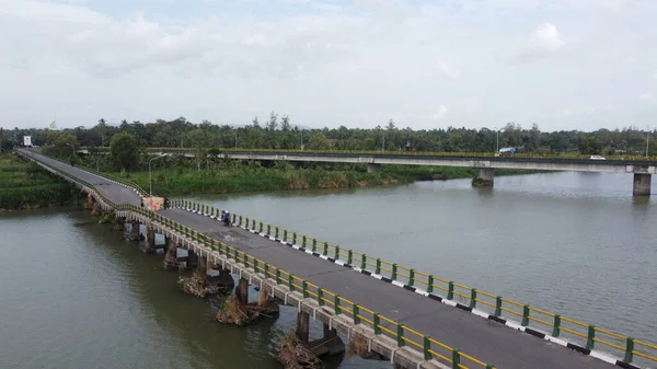 Aerial View Srandakan Long Bridge Crosses River Progo Yogyakarta Indonesia — Stock Photo, Image