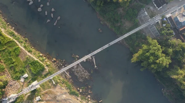 Letecký Pohled Visutý Most Který Spojuje Vesnice Bantul Yogyakarta Indonesia — Stock fotografie