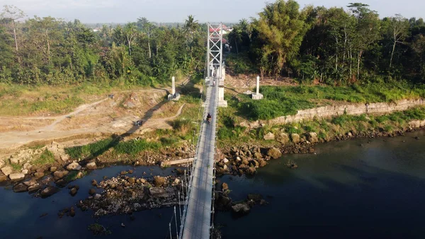 Aerial View Suspension Bridge Connects Villages Bantul Yogyakarta Indonesia — Stock Photo, Image