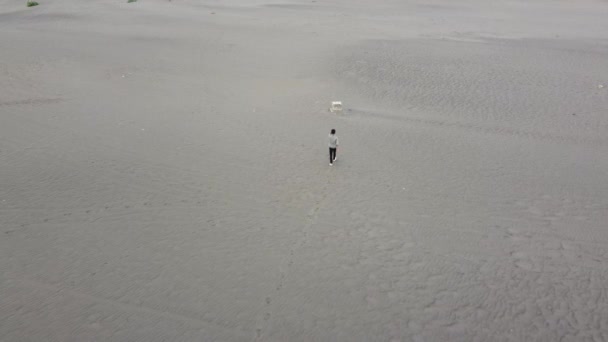 Légi Felvétel Emberről Sivatag Közepén — Stock videók