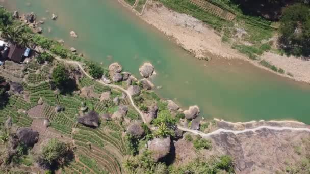 Rekaman Udara Dari Sungai Oyo Imogiri Bantul Pemandangan Indah Dengan — Stok Video