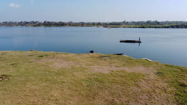 Radeau Bambou Dans Rivière Opak Estuaire Rivière Opak Bantul Yogyakarta — Photo