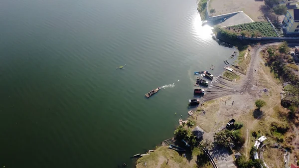 Vista Aérea Mineiros Areia Tradicionais Rio Opak — Fotografia de Stock