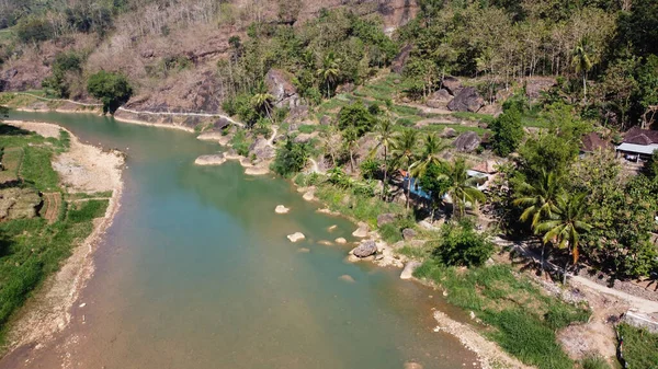 Vista Aérea Del Río Oyo Con Terrazas Arroz Colina — Foto de Stock