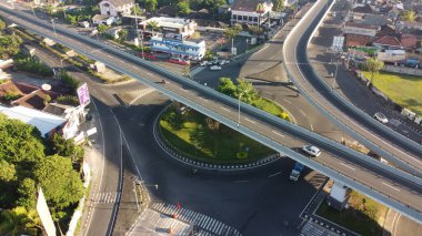 Yogyakarta, Endonezya - 21 Ağustos 2020: Jombor üstgeçidine sabah hava görüntüsü