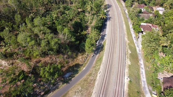 Aerial View Railroad Tracks Crossing Countryside Kulonprogo Yogyakarta — Stock Photo, Image