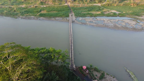 Aerial View Bamboo Bridge Crosses Progo River — Stock Photo, Image