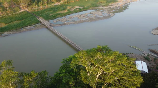 Aerial View Bamboo Bridge Crosses Progo River — Stock Photo, Image