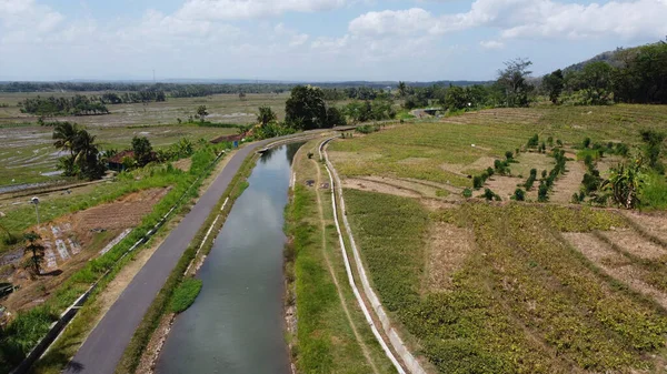 Canal Riego Del Campo Arroz Nanggulan Kulon Progo —  Fotos de Stock