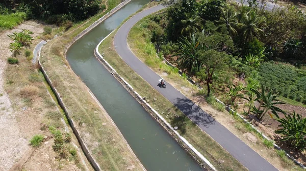 Рисове Поле Зрошення Каналу Нангулан Кулон Прого — стокове фото