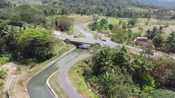 Zdjęcia Lotnicze Kanałów Nawadniania Pól Ryżowych Nanggulan Kulon Progo — Wideo stockowe
