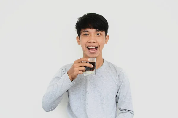 Portrait Asian Man Drinking Coffee — Stock Photo, Image