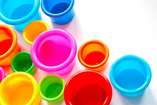 Группа Цветных Пластиковых Очков Детских Игр Белом Фоне — стоковое фото