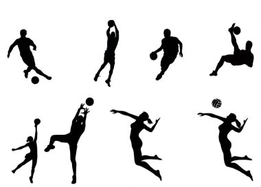 Beyaz arkaplandaki sporcu siluetlerinin gösterimi