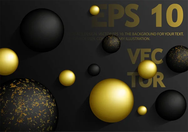 Siyah ve altın renkli balonlar arka planda. Büyük, büyük kabarcıklı vektör.