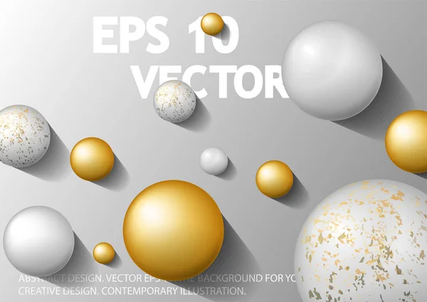 Arka planda beyaz ve altın renkli 3 boyutlu balonlar. Büyük, büyük kabarcıklı vektör. 